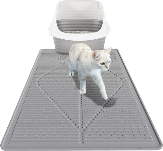 Mofason Cat Litter Mat Litter Trapping Mat XXL Grey Silicone Litter Box Mat