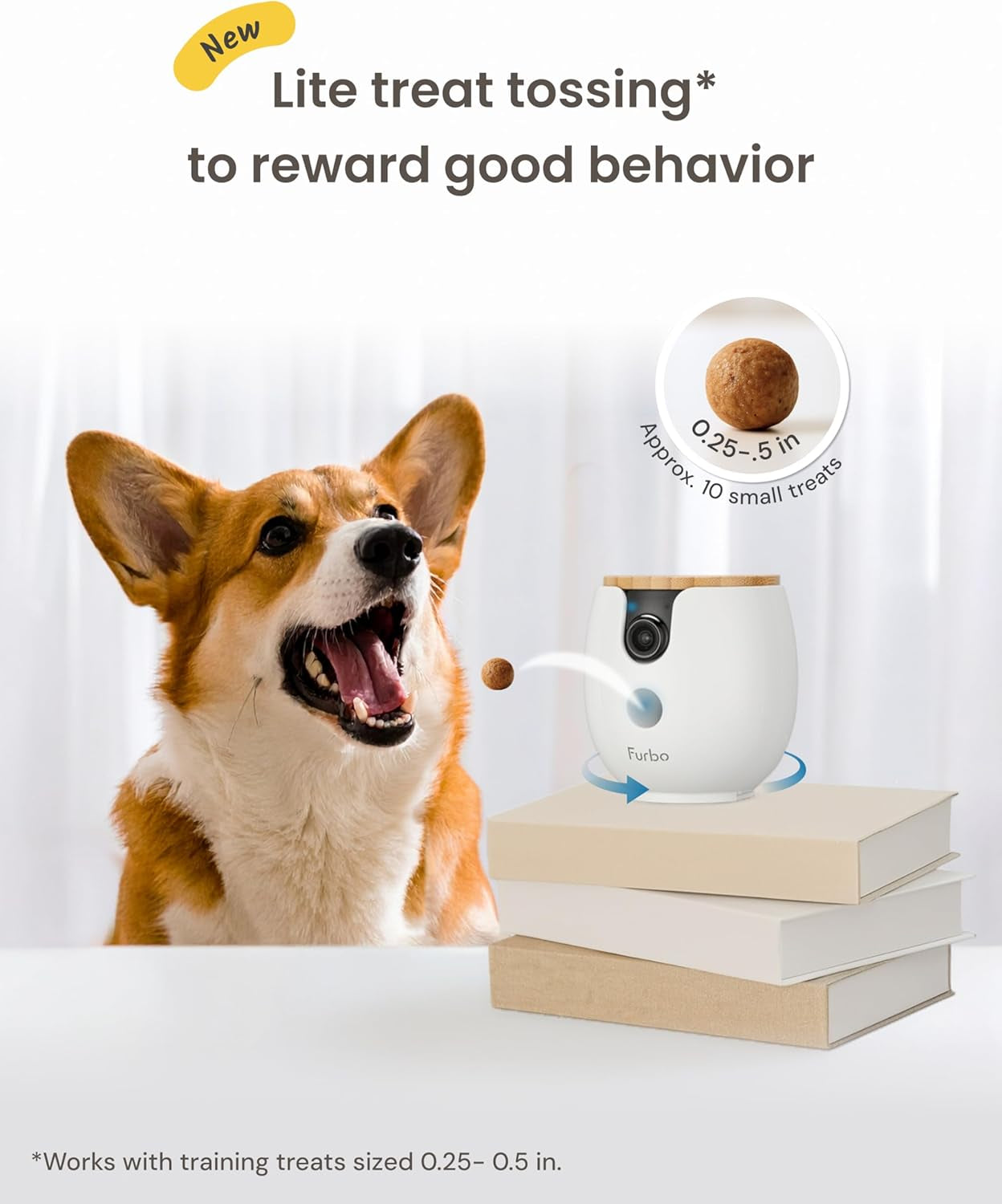 Furbo Mini 360° 2K QHD Pet Camera: Basic See, Talk & Toss Features, No AI Alerts, No Subscription Required, Dog & Cat Rotating Treat Dispenser W/Phone App, Smart Indoor Cam, 2-Way Audio & Night Vision