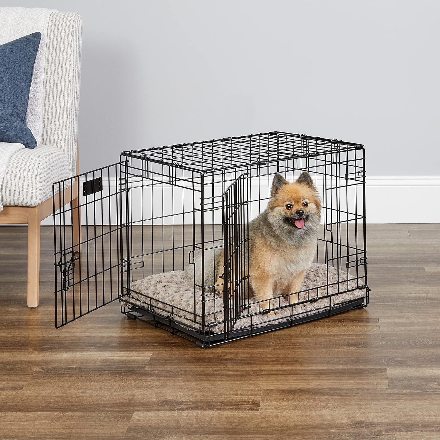 Midwest Homes for Pets 24-Inch Icrate for Small Breeds, 12-20 Lbs, Double Door Folding Dog Crate with Divider Panel, Leak-Proof Tray & Secure Latches, Portable, Durable & Easy to Assemble