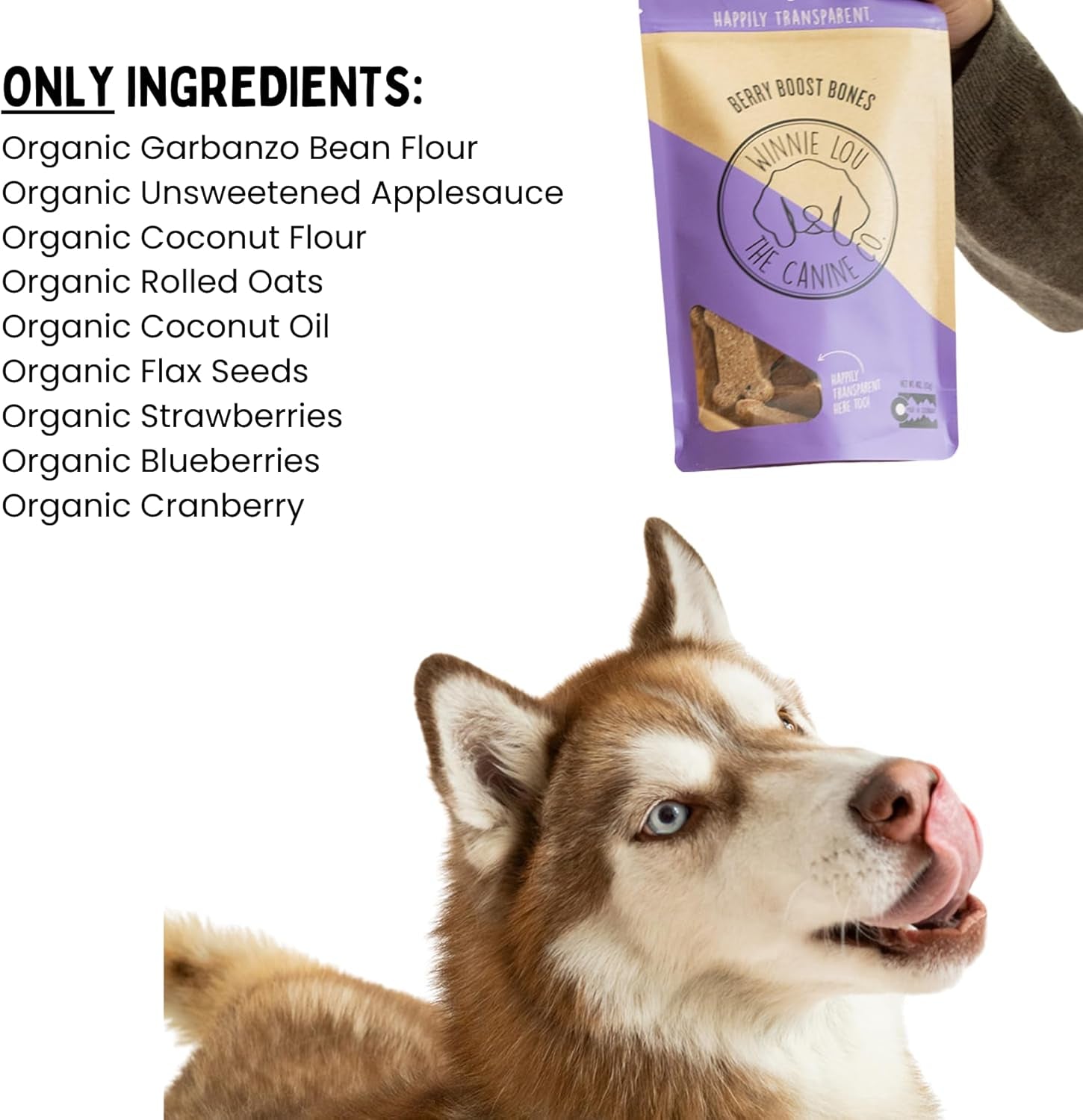 Winnie Lou Organic Dog Treats – Natural Dog Biscuits, USA Made, Organic Ingredients, Clean, Sensative Stomach, All Breed Sizes, High Protein, Hypoallergenic, Berry Boost Bones (Pack of 2)