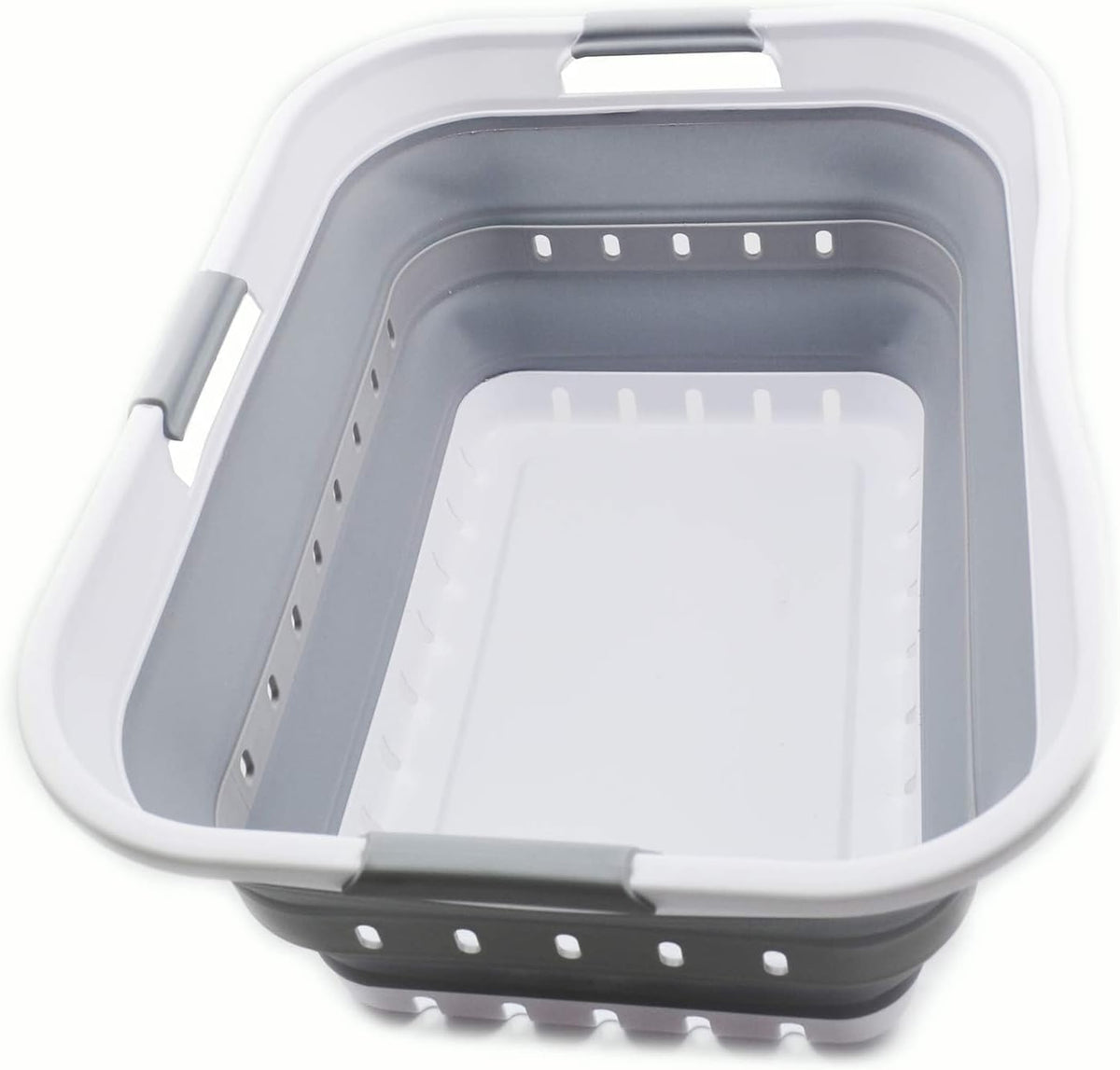 SAMMART 42L (11 Gallon) Collapsible Plastic Laundry Basket - Foldable Pop up Storage Container/Organizer - Space Saving Hamper/Basket (1, White/Grey)