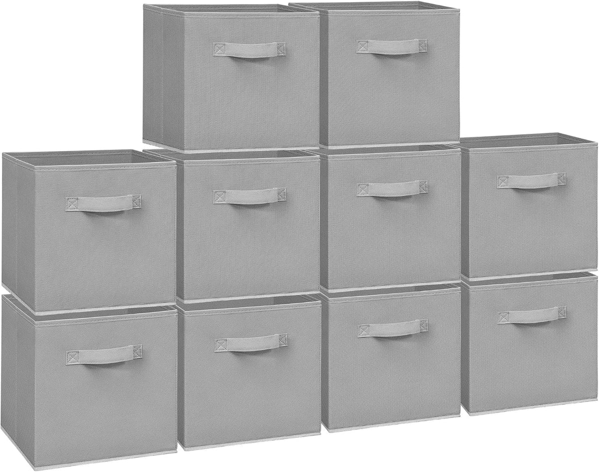 11 Inch Fabric Storage Cubes, Sturdy Foldable Storage Bins, Heavy Duty Cube Organizer for Clothes, Blankets, Shelves, Closets, Bedroom, Living Room, Gray, 10 Pack