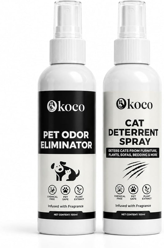 Okoco Pet Odor Eliminator & Cat Deterrent Spray for Home – Indoor & Outdoor Odor Control Spray for Furniture, Carpets, Litter Boxes & Household Surfaces