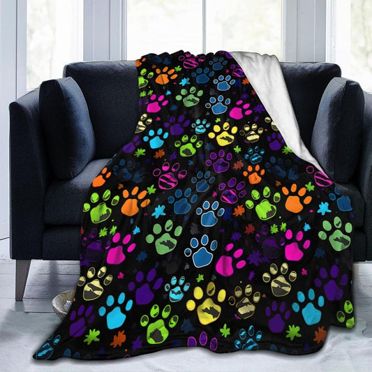 Ouqiuwa Colorful Dog Paw Print Throw Blanket Soft Lightweight Flannel Fleece Blanket 60"X50" for Bed Sofa Couch Camping Travel