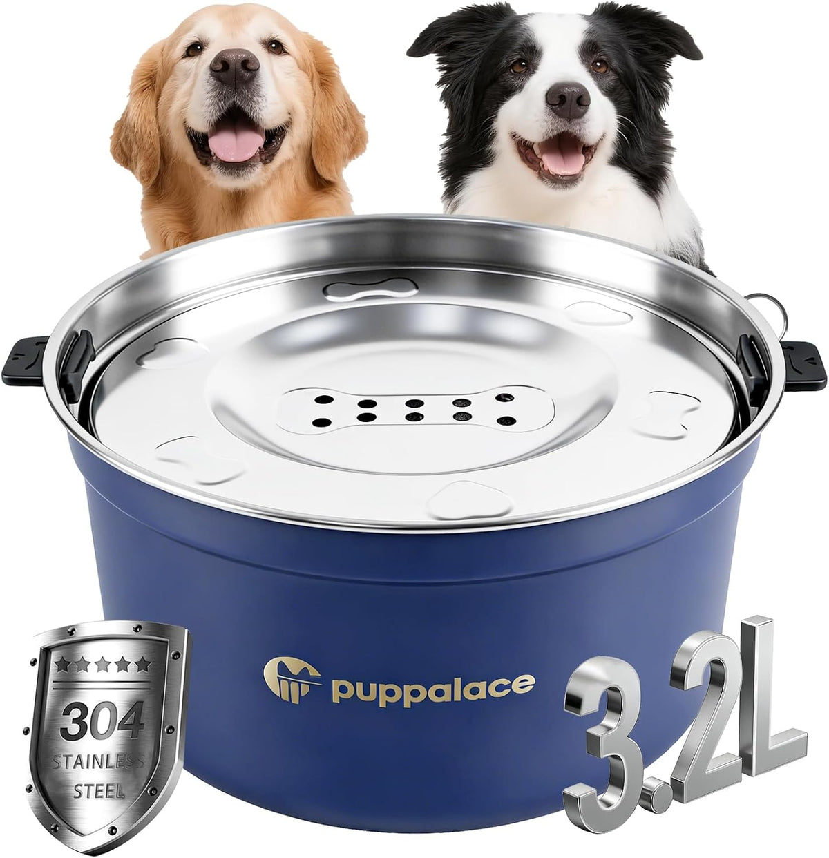 3.2L/108Oz No Spill Dog Water Bowl Stainless Steel Blue