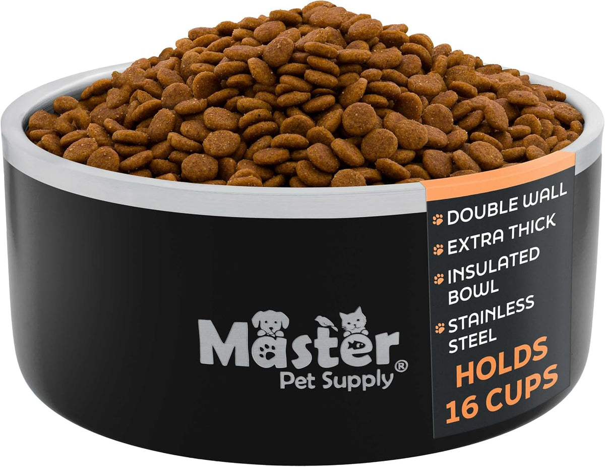 Master Pet Supply Stainless Steel Dog Bowls 128 Oz Heavy Duty Black Velvet