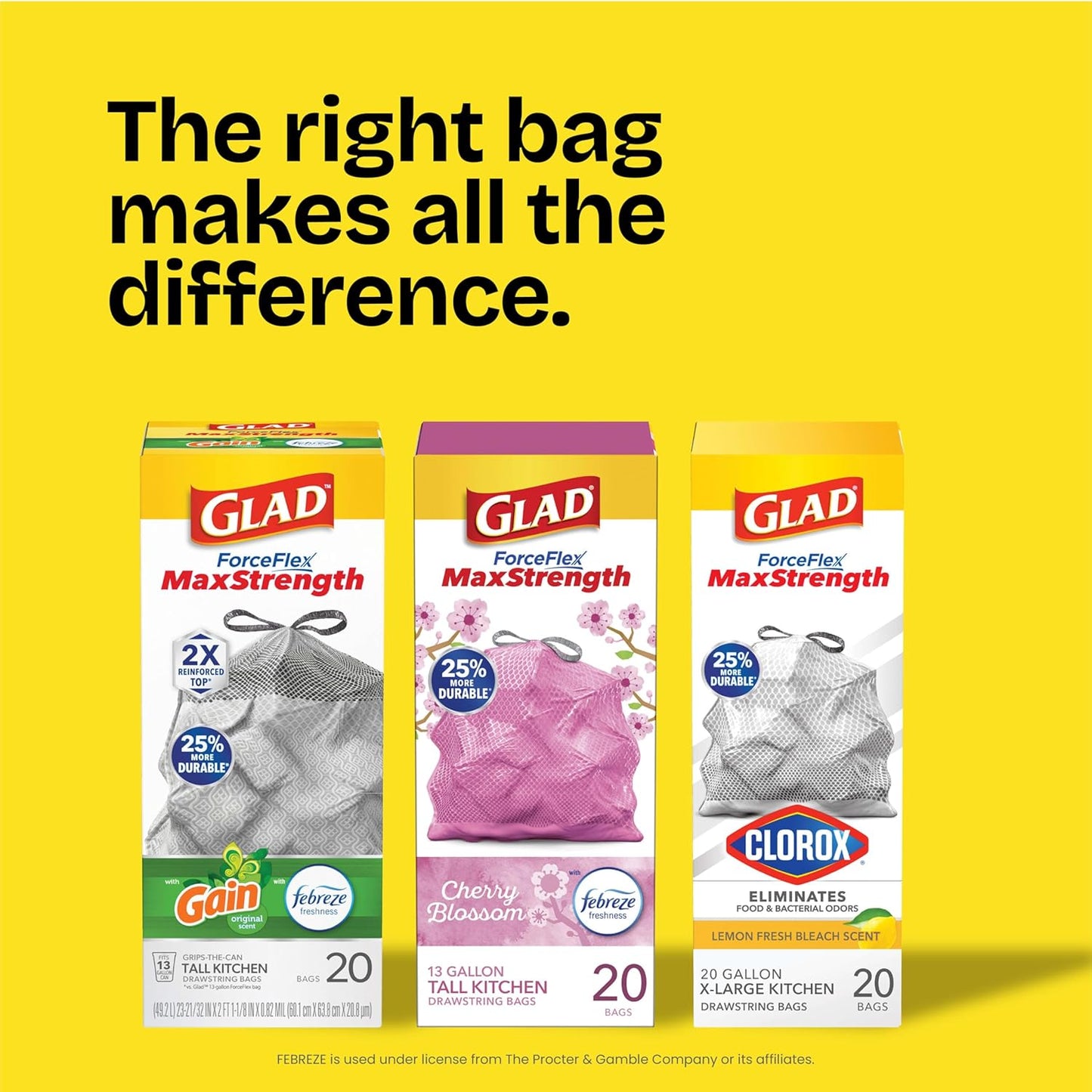 Glad Small Trash Bags 4 Gallon, Lemon Fresh Bleach Garbage Bags, Odor Resistant with Drawstring, 80 Count