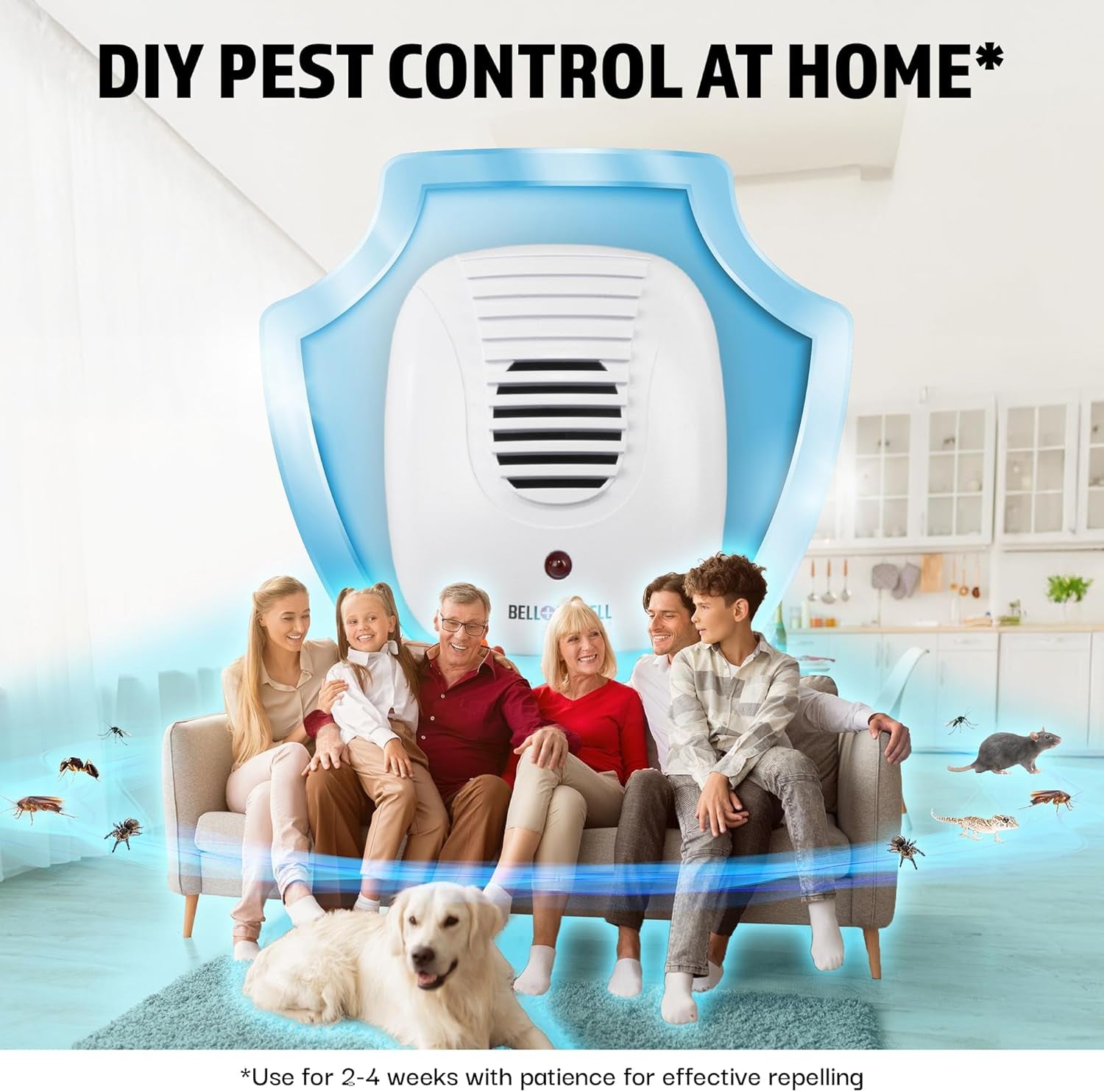 Bell + Howell Ultrasonic Pest Repeller Home Kit (Pack of 4), Ultrasonic Pest Repeller, Pest Repellent for Home, Bedroom, Office, Kitchen, Warehouse, Hotel
