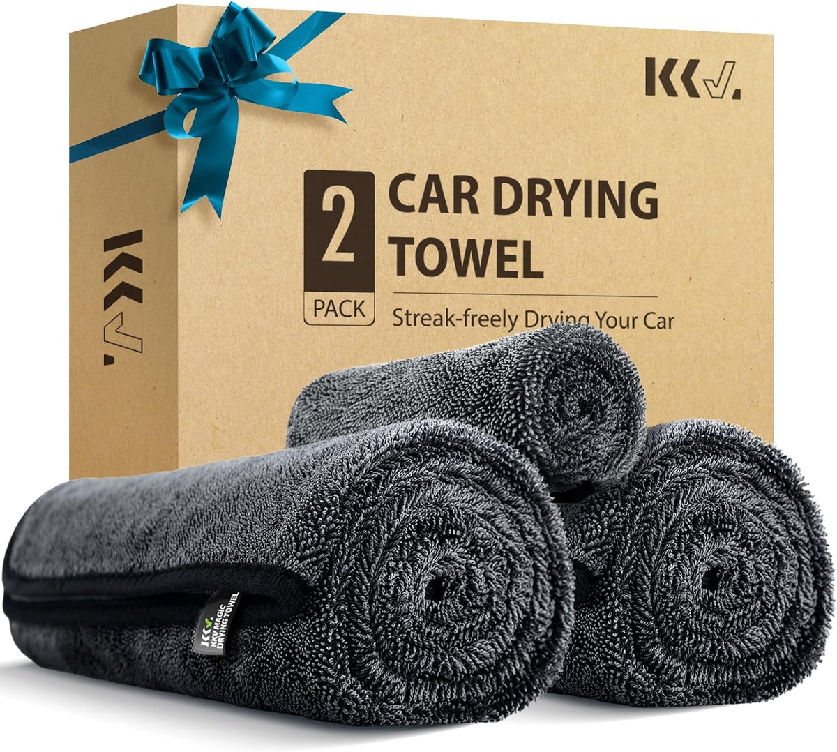 KKV 2-Pack Microfiber Towels for Cars (36"X 24"), Single-Sided Twisted Loop Car Towels, Super Absorbent, Scratch-Free and Streak-Free Car Drying Towels for Suvs and Trucks