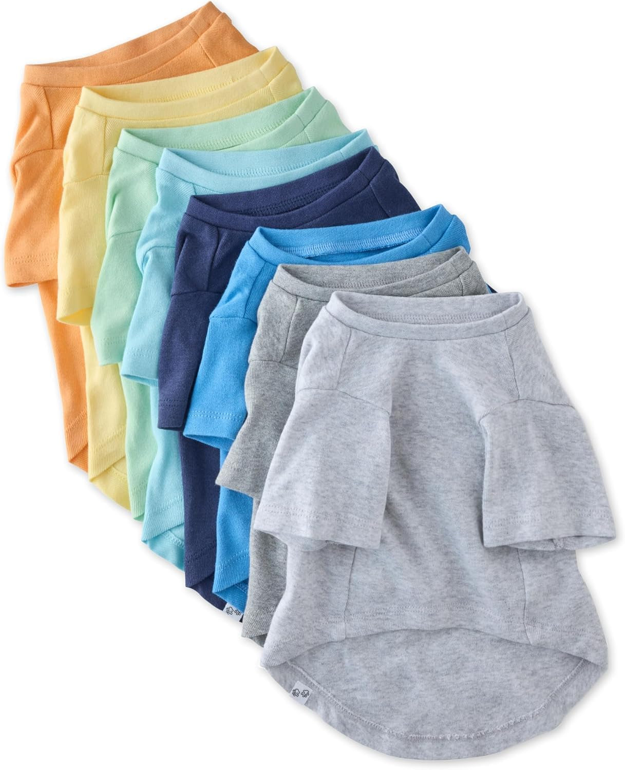 Pet Passion Toby II - the Perfect Tee, 8 Pack Short Sleeve Pet T-Shirt 100% Organic Cotton Tees Clothes for Small, Medium, Large Dogs, Rainbow Blue, Small