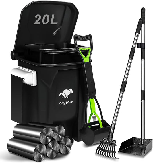Dog Poop Trash Can outside - 20L/5Gal Dog Poop Scooper Set, Black