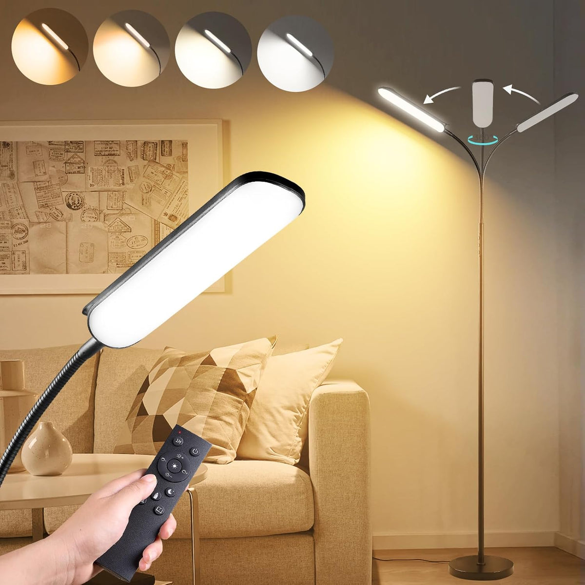 Marctronic Floor Lamp, 18W 1800LM Super Bright LED Floor Lamp with Remote & Works with Smart Plug, Dimmable Timing Eye Caring Reading Lamps Floor Standing for Living Room Bedroom Office