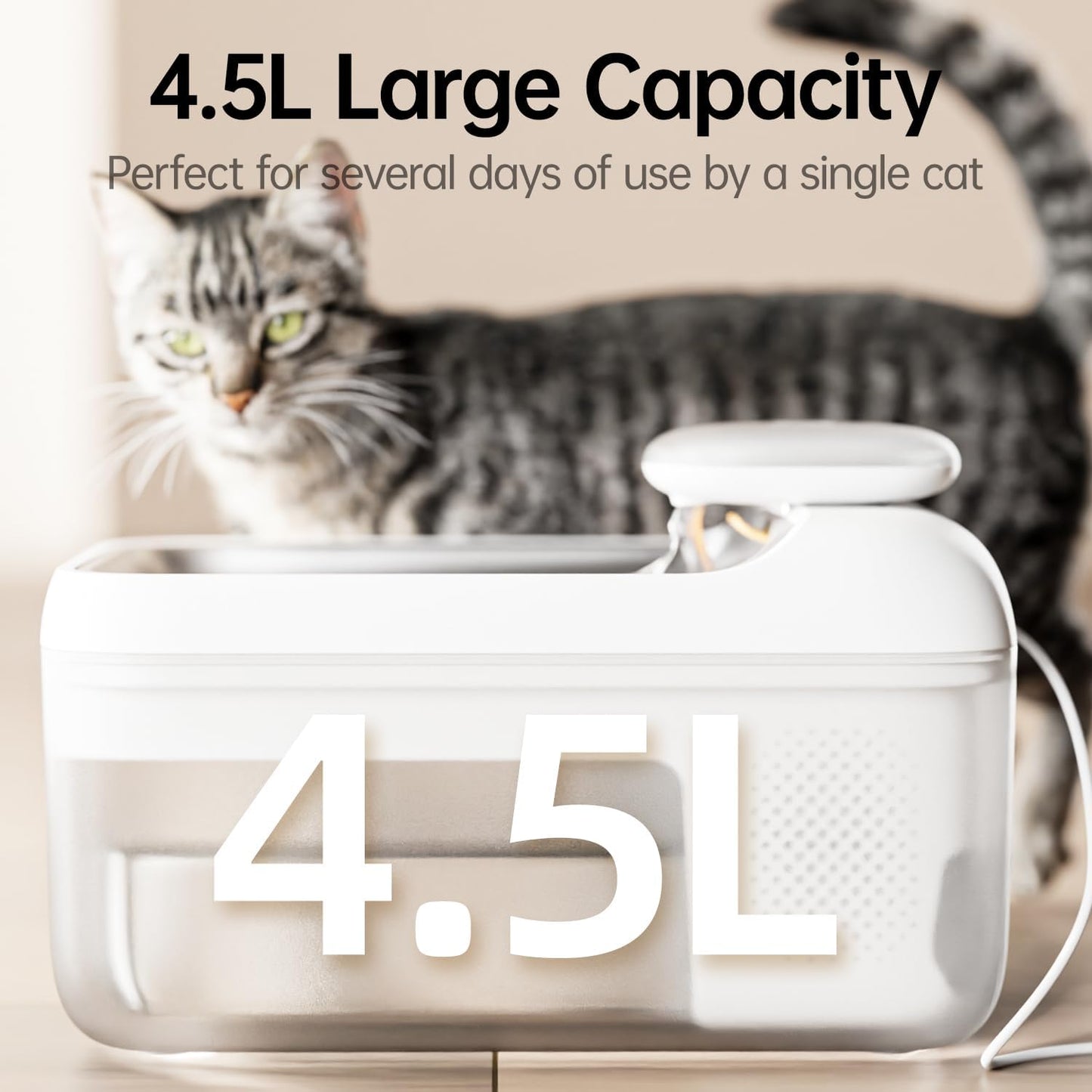 Automatic Cat Water Fountain 4.5L Large Capacity Stainless Steel Drink Tray Cat Water Dispenser Ultra-Quiet Pump Multi-Filtration System for Cats, Dogs, Multiple Pets S7 Lite White