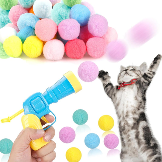 Meohui 31Pcs Cat Ball Toy Launcher Gun, Cat Balls Fetch Cat Toys
