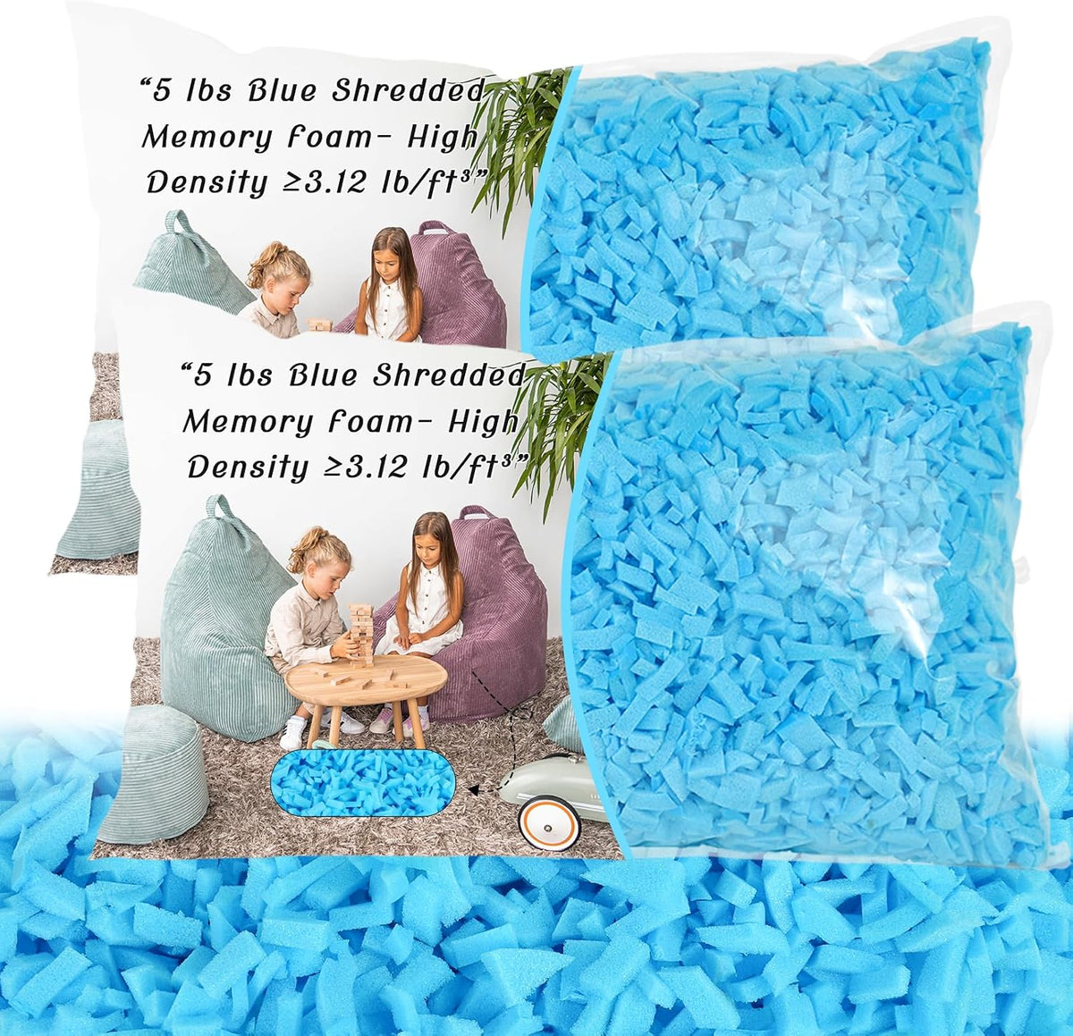 Bean Bag Filler, 10Lbs Gel Shredded Memory Foam Filling