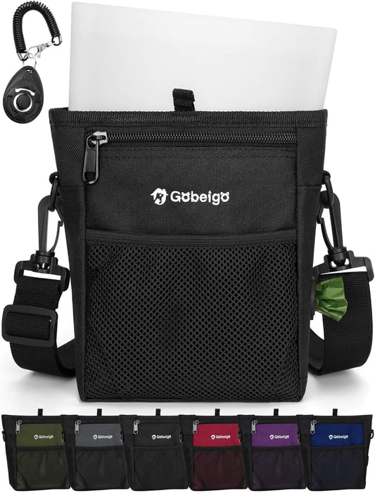 Gobeigo 4 Cup Dog Treat Pouch with Silicone Insert Bag& Clicker(Black)