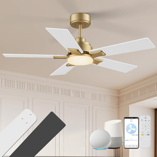 42Inch Smart Ceiling Fans with Light Remote,Outdoor Indoor,Gold White Black