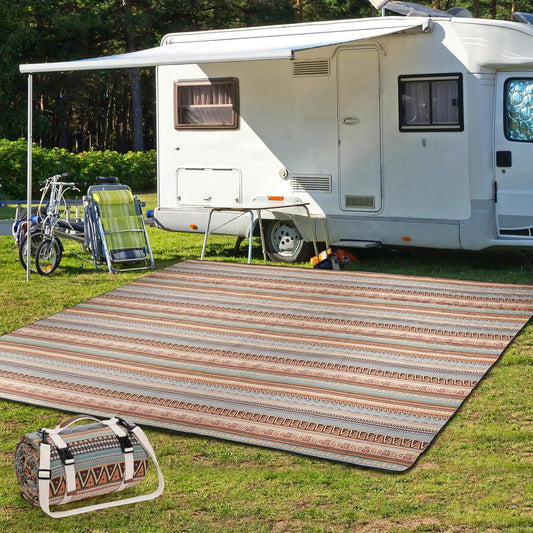 G GOOD GAIN Picnic Blankets Outdoor - Waterproof Outdoor Rug with Shoulder Carry Strap | Machine Washable Picnic Mat with Sandproof Backing for RV, Balcony, Camping, Hiking, Concerts (Orange, 9' X 6')