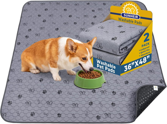 Washable Pee Pads for Dogs, 2 Pack 36” X 48” Waterproof Puppy Pads