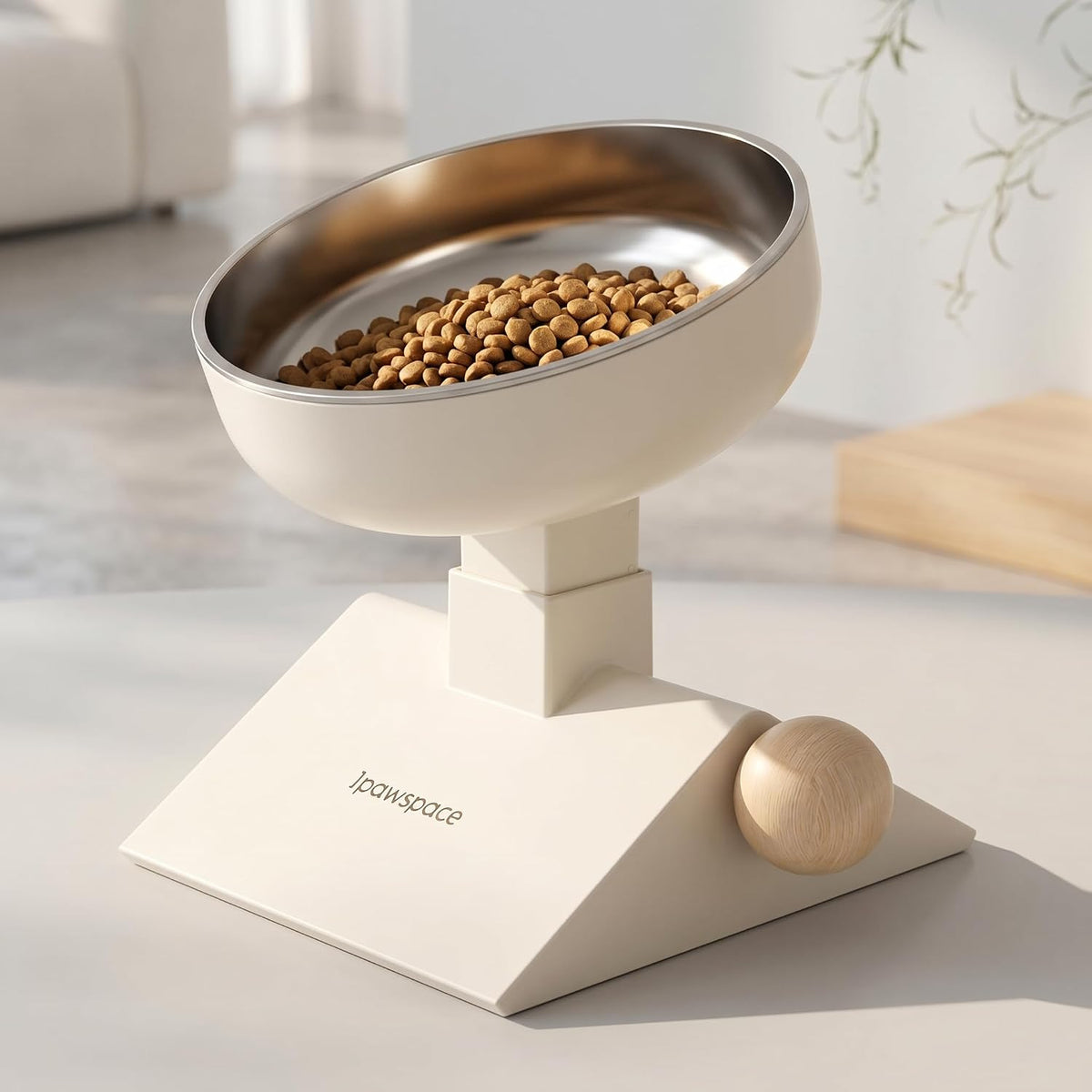 Adjustable Elevated Cat Bowl, 304 Stainless Steel Bowl, 18Oz (White)