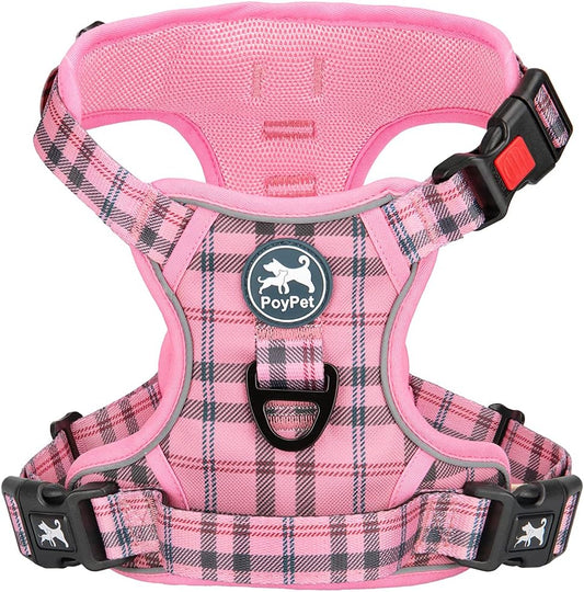 Poypet Plaid Dog Harness Small, No Pull Vest with Front Clip & Neck Buckle