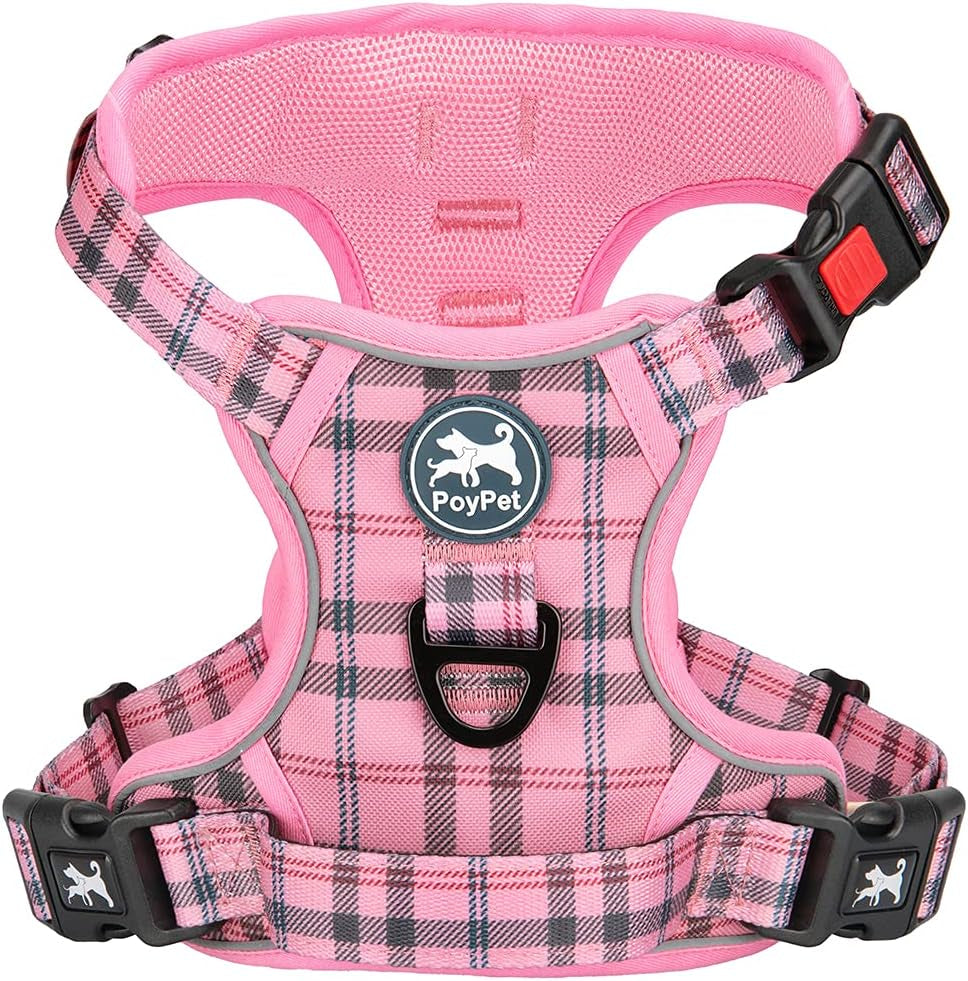 Poypet Plaid Dog Harness Medium, No Pull Vest with Front Clip & Neck Buckle