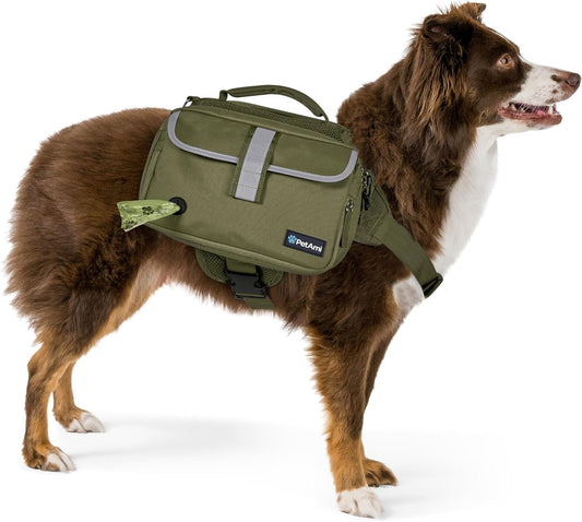 Petami Dog Backpack for Medium & Large Dogs, Saddle Bag for Dogs to Wear for Hiking, Pet Backpack Harness Dog Pack with Reflective Side Pockets for Walking Running.