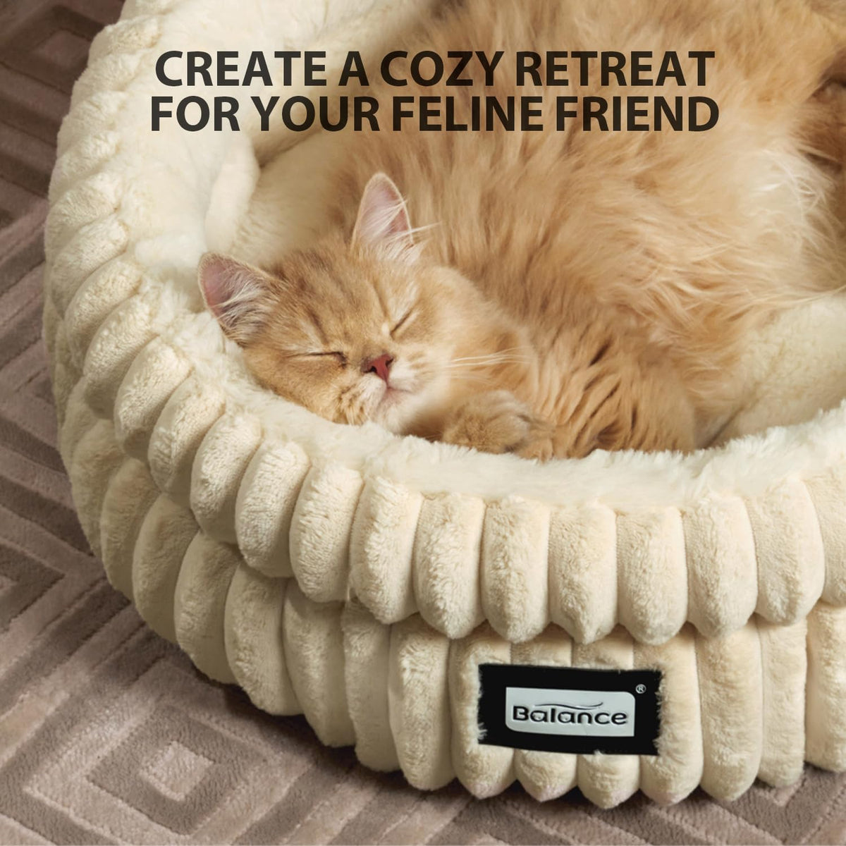 BALANCE Cat Bed Kitten Bed, Washable round Cat Beds for Indoor Cats, Super Soft Plush Faux Fur Pet Bed for Puppy and Kitten with Anti-Slip Bottom