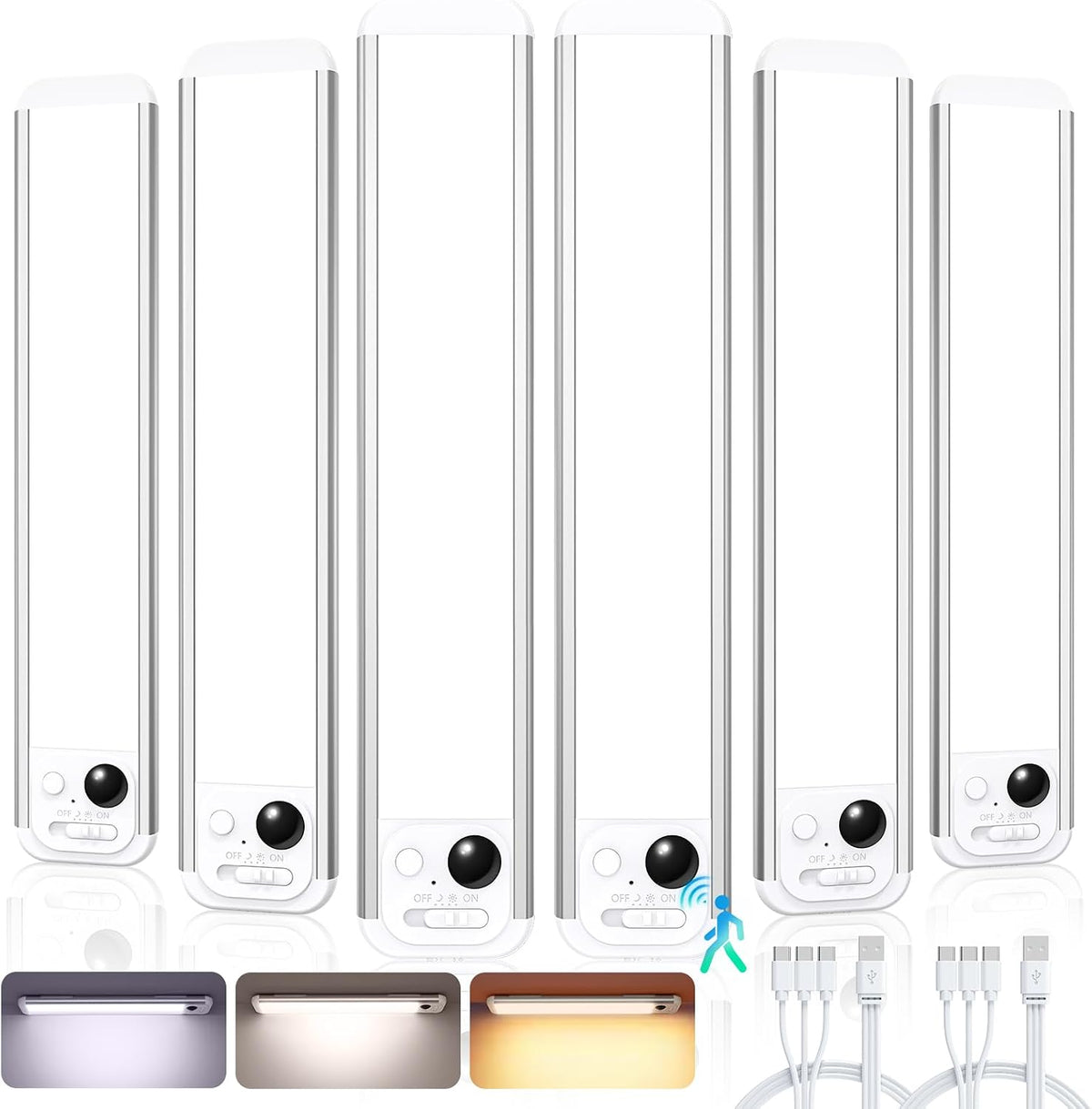 RUIKORING 8.5" under Cabinet Lighting 6 Pack, 3 Colors Closet Lights