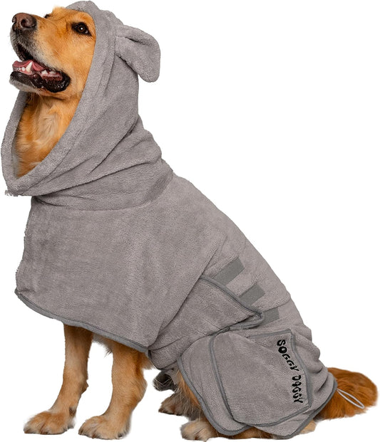 SOGGYDOGGY® US: Luxury Dog Bathrobe, Super Absorbent Microfiber Dog Bath Supplies, Fast Dry in Minutes, Thick & Soft Robe - Pet Grooming, Wash & Pet Hair Dryer - All-Season Dressing Gown (L)
