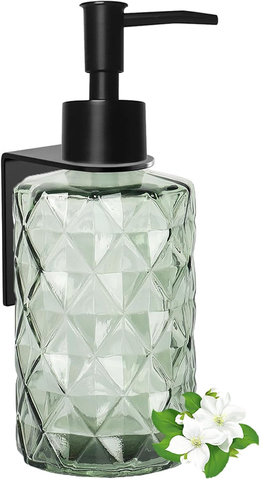 Green Glass Soap Dispenser, 11Oz Clear Shampoo Dispenser for Wall Mount