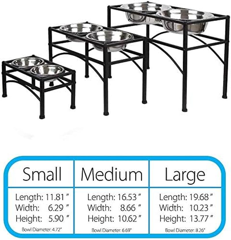 Funkeen Elevated Dog Bowls Raised Pet Feeder Cat Food & Water Diner Stand Set W/ 2 Removable Stainless Steel Bowls (2 Quarts/13.77" in Height)