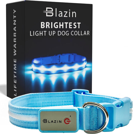 Blazin Light up Dog Collar - the Original LED Dog Collar - USB Rechargeable - Waterproof - 1,000 Feet of Visibility - Dog Collar Light for Small, Medium, Large Dogs - USA Brand
