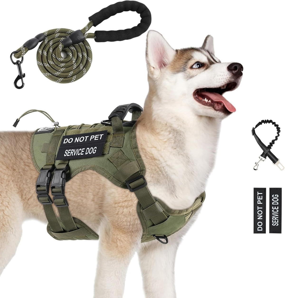 No Pull Tactical Dog Harness Medium Sized Dog, Service Dog Vest, M,Green