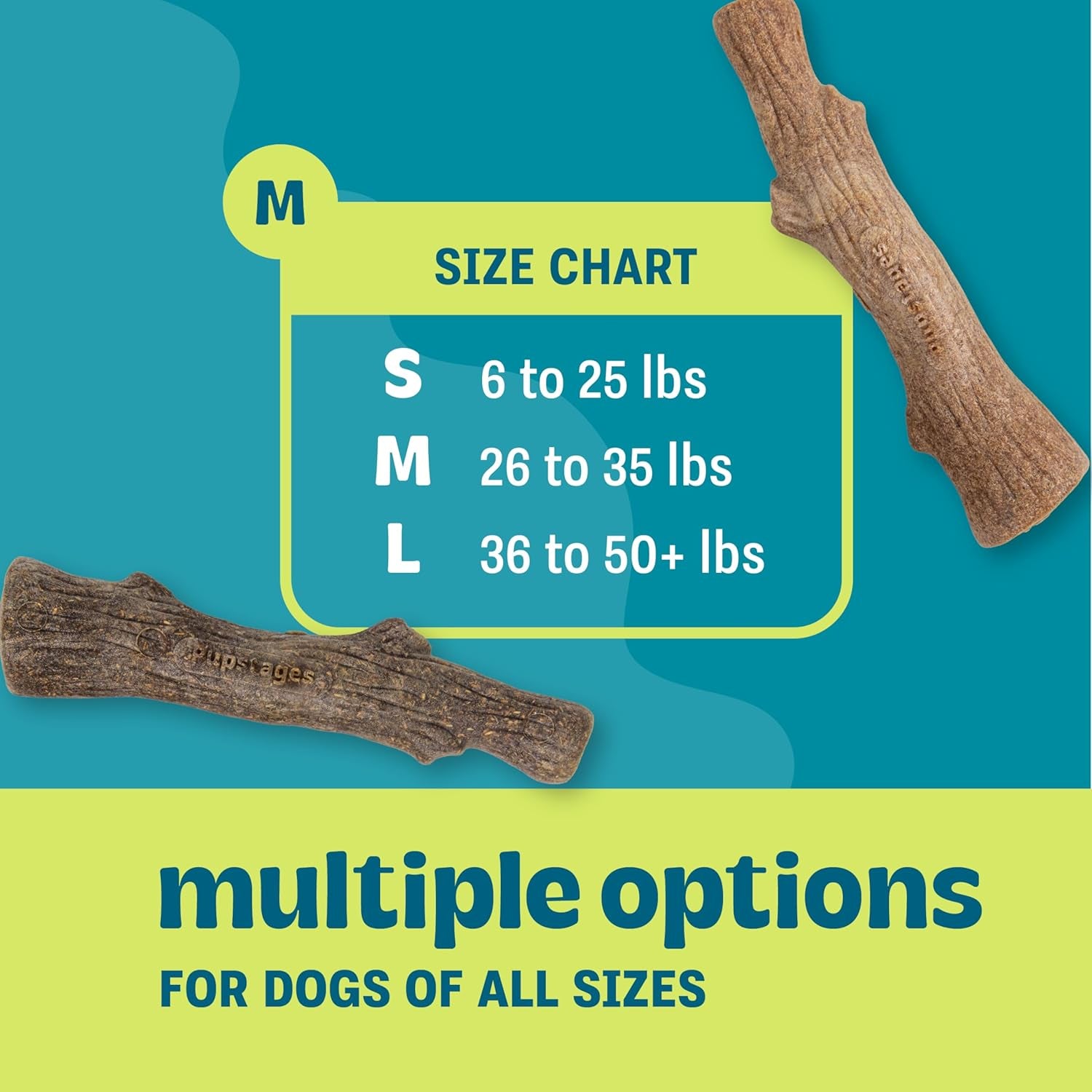 Pupstages Dogwood Calming Dog Chew Toy – Real-Wood Blend, Moderate Chewers, Medium, 7.5", 2-Pack (Natural & Hemp Flavors)