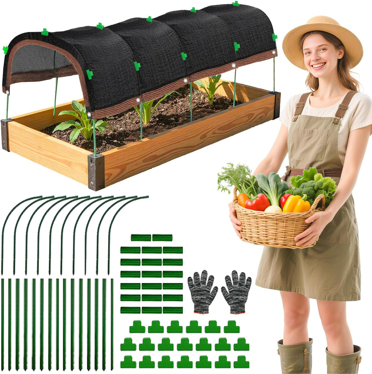 2026 Upgraded Garden Shade Cloth Kit 78.7"X59" Garden Shade Cloth for Plants Heat Protection with 5 Sets Garden Hoops for Raised Beds 75% Sunblock Shade Cloth Row Cover for Outdoor Plant Vegetables