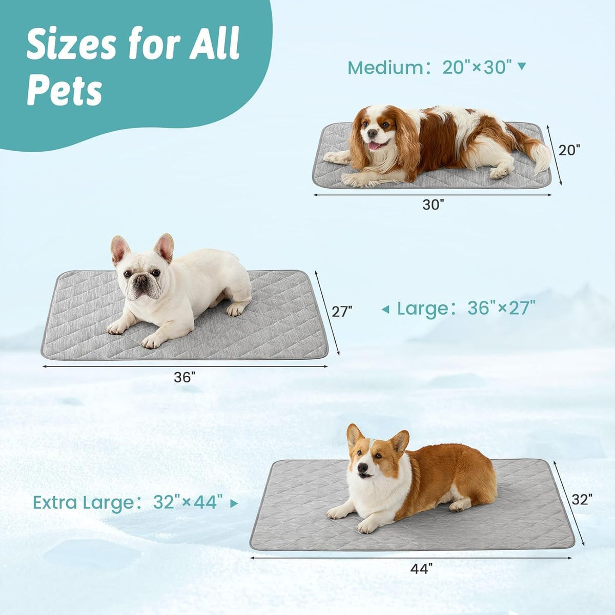 COZY KISS Dog Cooling Mat Q-Max>0.4, Waterproof Pet Bed Cover, Non-Slip Dog Bed Mat, Washable Cooling Pad for Small Dogs, Cats, Crate, Couch, Furniture Protector 27"X36"(Gray)