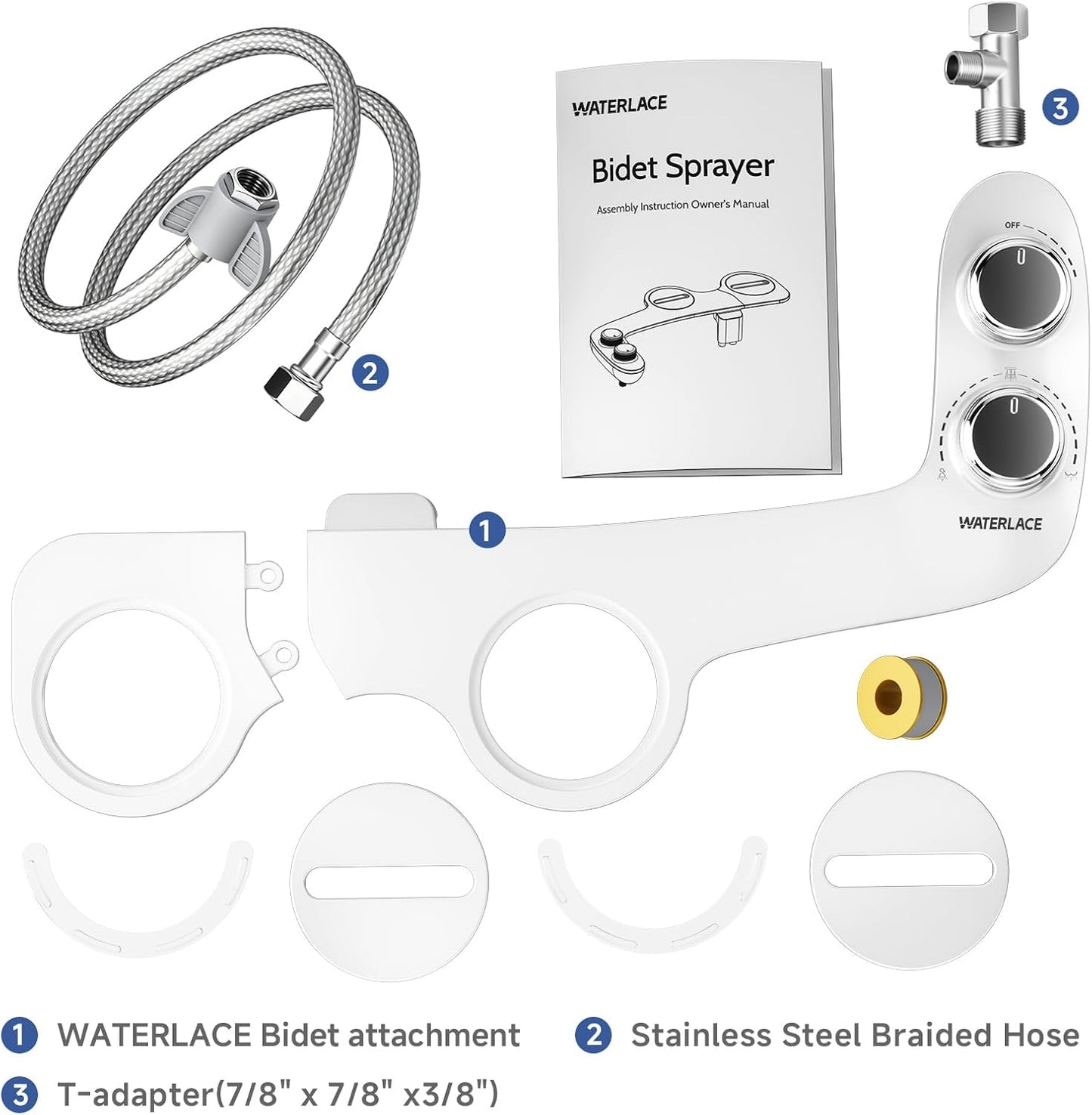 WATERLACE Ultra-Slim Bidet Attachment for Toilet - Dual Nozzle, Rear & Feminine Wash, Self-Cleaning, Adjustable Cold Water Pressure, Non-Electric Bidet Toilet Seat for Bathroom, Easy Install (Chrome)