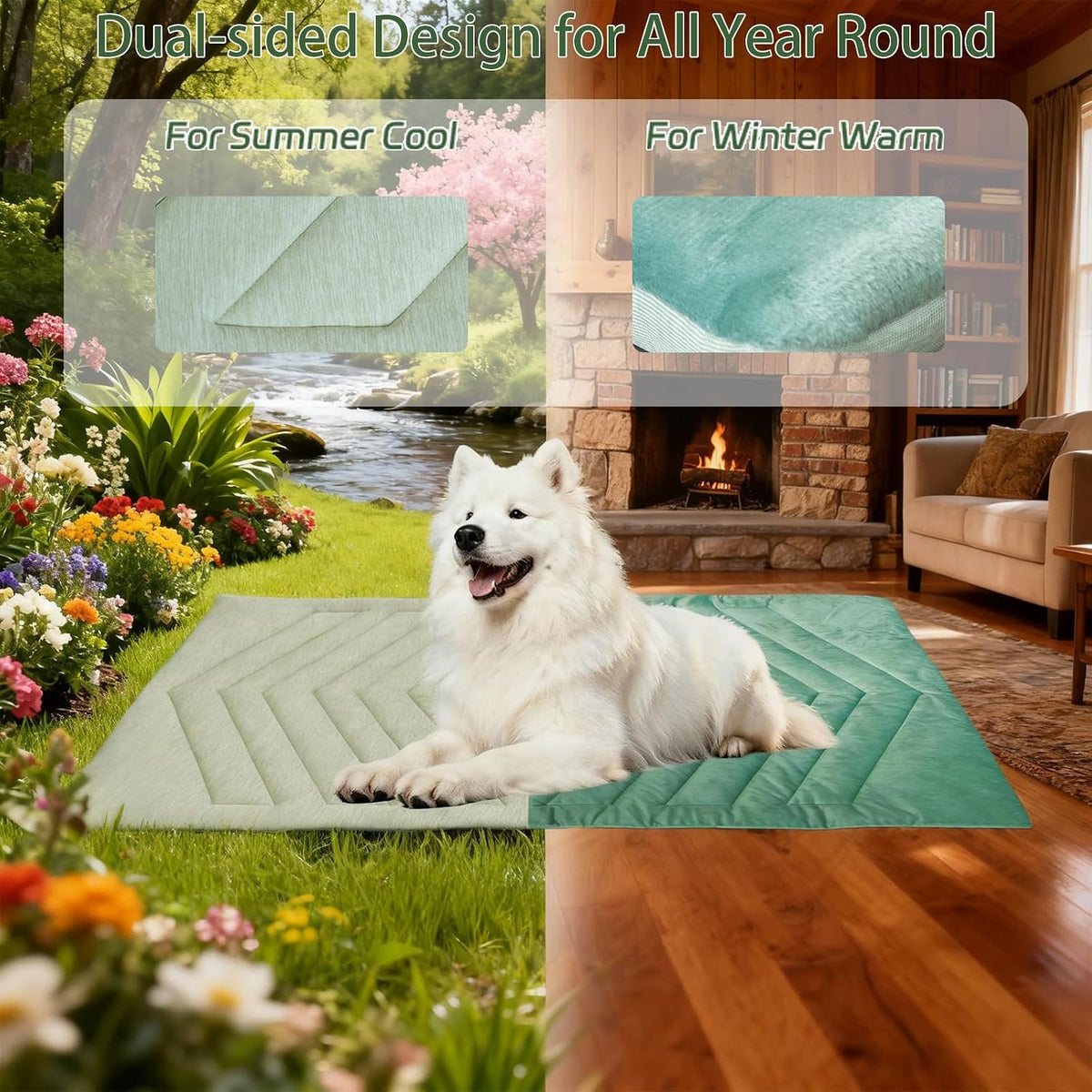 Washable Dog Crate Mat & Cooling Dog Mat Size A(35"X22") Green