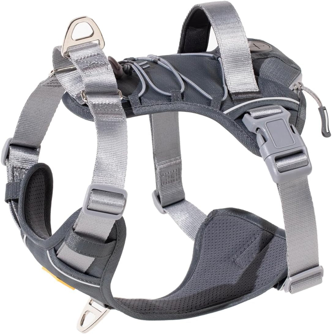 DF No Pull Martingale Dog Harness, Easy Walking & Escape Proof, Reflective & Adjustable Fit, No Twist Front Clip Harness with Handle and Zippered Pocket, Gray, 1", Chest 32"-42"