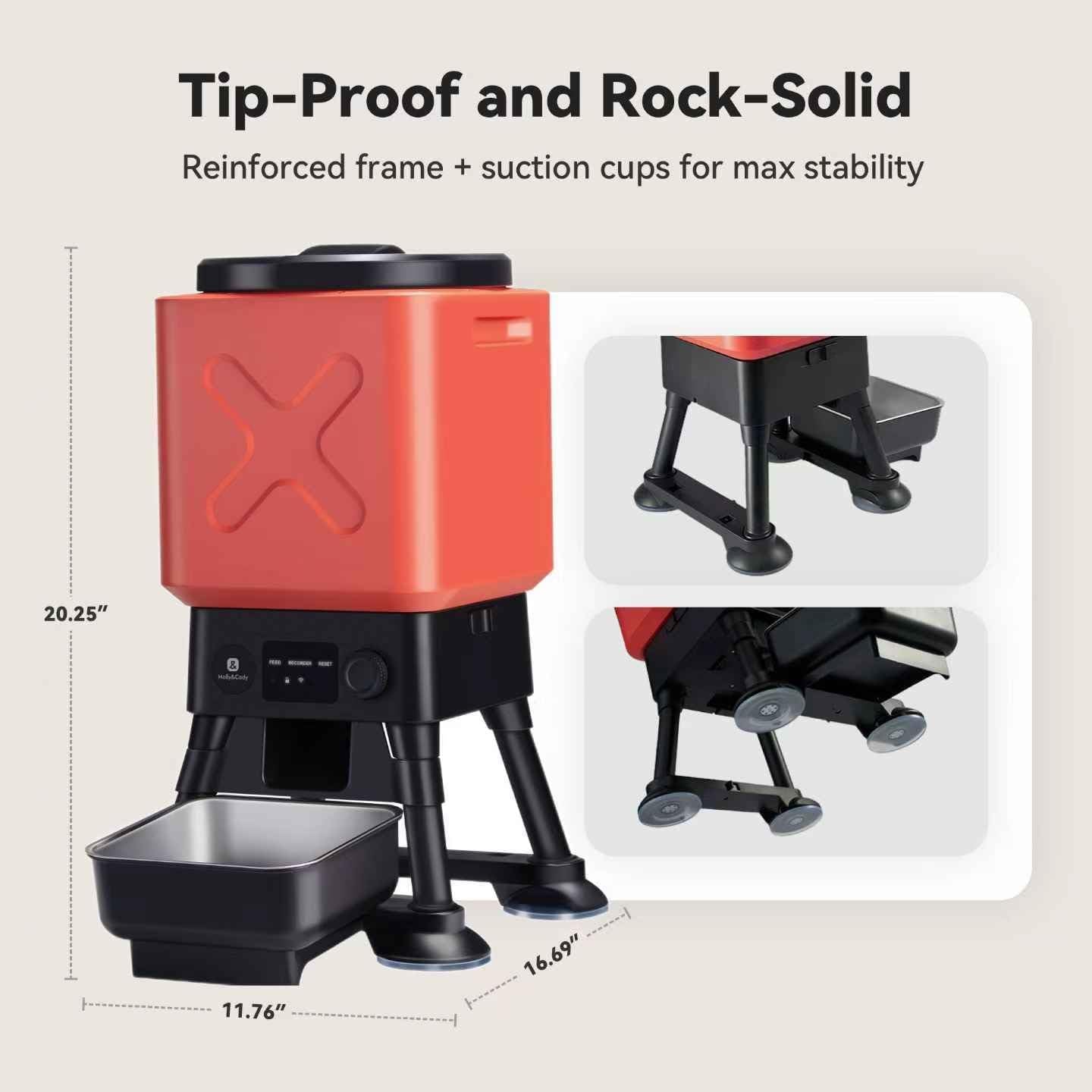 Automatic Dog Feeder for Large Dogs, 14L Capacity, Remote Feeding, Anti-Blockage System, Timed Auto Dog Food Dispenser, 2.4G Wifi App Control，Dual Power Supply,Stainless Steel Bowl