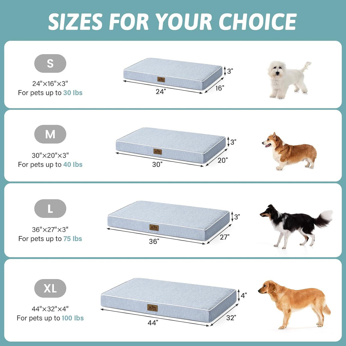 COZY KISS Cooling Orthopedic Dog Bed, Q-Max>0.5, Waterproof Lining, 44X32In
