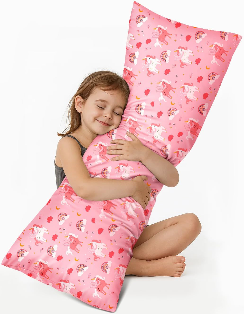 Miss Adola Kids Silk Body Pillow Cover 20X54 Inch, Rainbow Unicorn