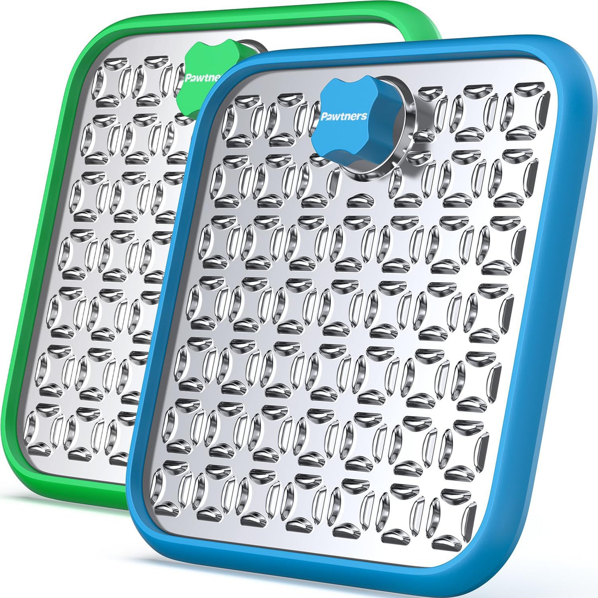 Stainless Steel Large Lick Mat for Dogs, 2 Pack, Blue+Green