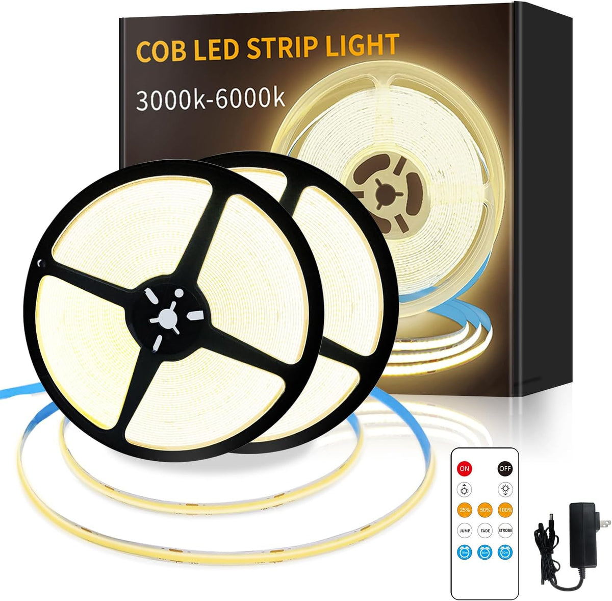 COB LED Strip Lights 100Ft,3000K DC 24V Dimmable Warm White，Led Rope Lights for Bedroom,With Remote & App Control LED Lights Strip for Living Room, Shelf, Cabinet(2 Rolls of 50Ft)