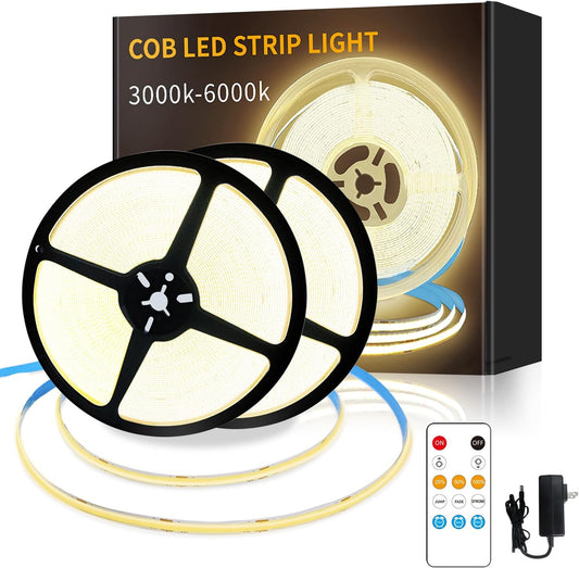 COB LED Strip Lights 100Ft,3000K DC 24V Dimmable Warm White，Led Rope Lights for Bedroom,With Remote & App Control LED Lights Strip for Living Room, Shelf, Cabinet(2 Rolls of 50Ft)