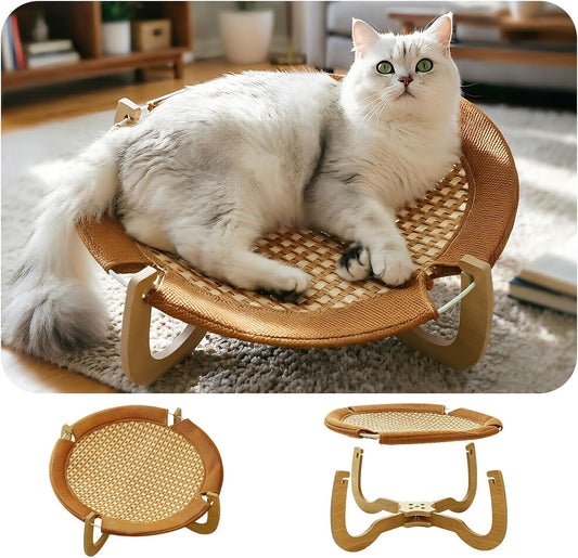 Summer Rattan Breathable Cat Bed，Pet Cooling Mat，Detachable Pet Hammock, Cat Hammock