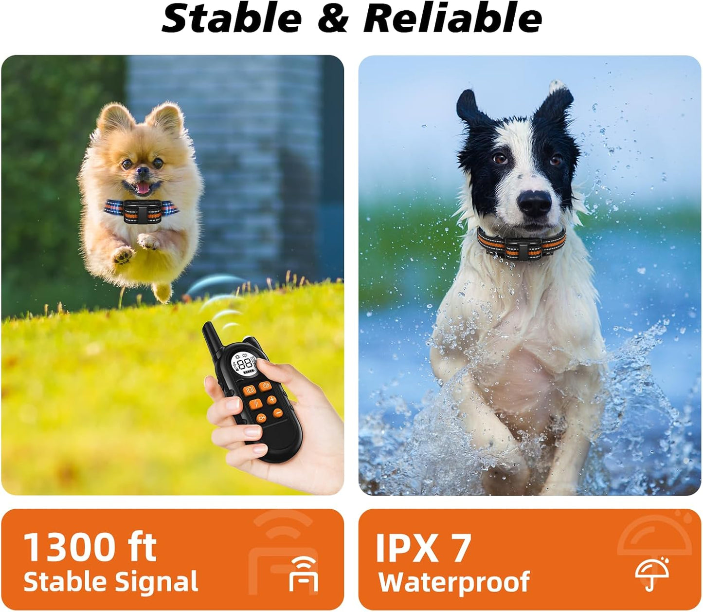 Ultra Compact Dog Shock Collar, Lightest Dog Training Collar with Remote for Small Dogs 5-30Lbs & Medium Dogs/Puppies, Waterproof, Rechargeable, 1300Ft Range(Orange&Small)