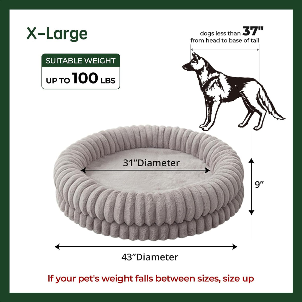 BALANCE Luxury Donut Dog Bed, 43 Inches round Dog Beds Large Sized Dogs Washable, Orthopedic Calming Dogs Bed for Pets with Anti-Slip Bottom, Oatmeal