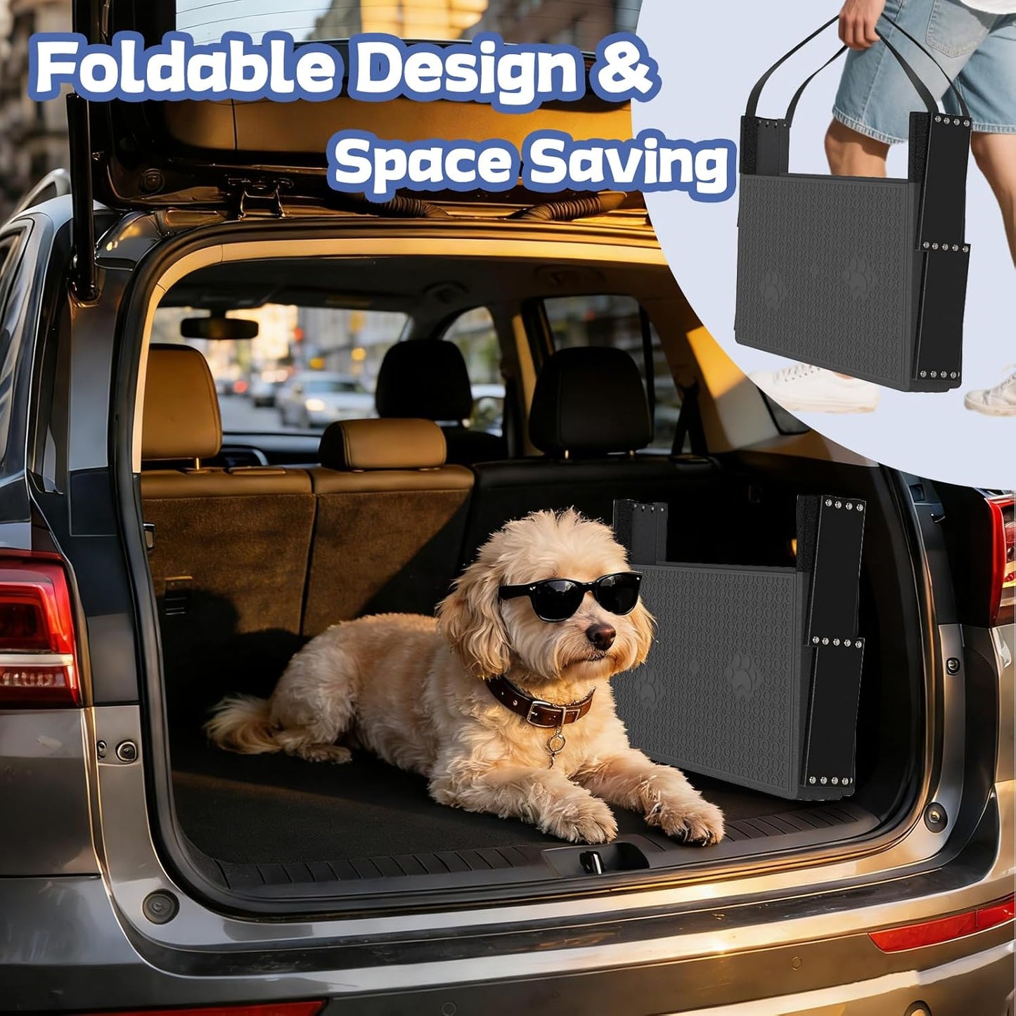 Dog Steps for Car, Truck, SUV, Dog Stairs for Car with Upgraded Non-Slip Surface, Foldable Dog Ramp for Car, Pet Stairs for Large Dogs, 4 Steps